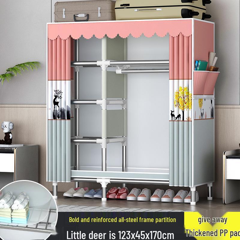 Sturdy All-Steel Cloth Wardrobe: Durable Bedroom Storage Cabinet for Easy Assembly