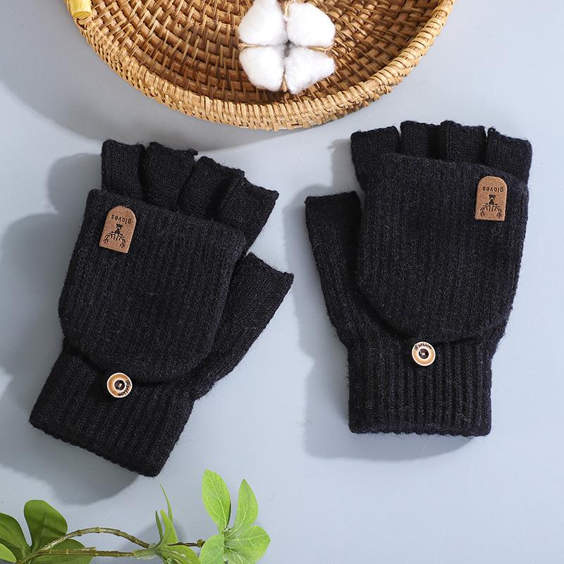 Wool Half-finger Wool Gloves Winter Knitted Warm Men's and Women's Flip Deer Keyboard Dual-purpose Couple