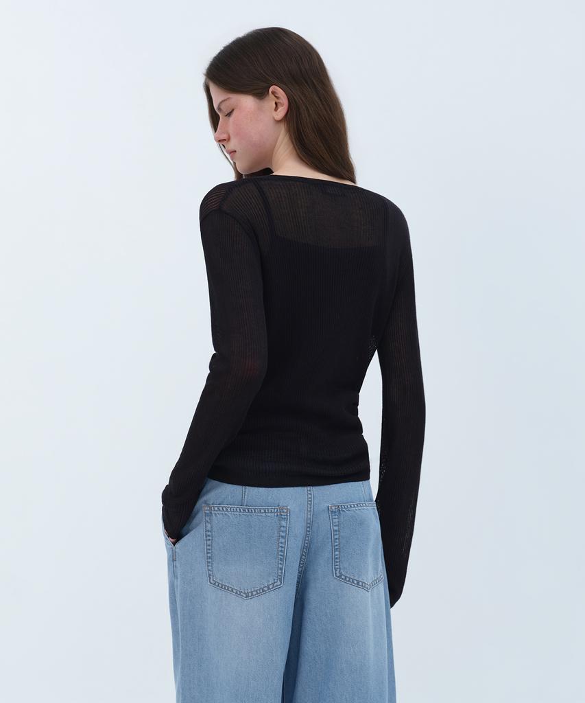 MUSINSA STANDARD WOMAN Women'S Linen Blend Ribbed Sheer Knit [Black]