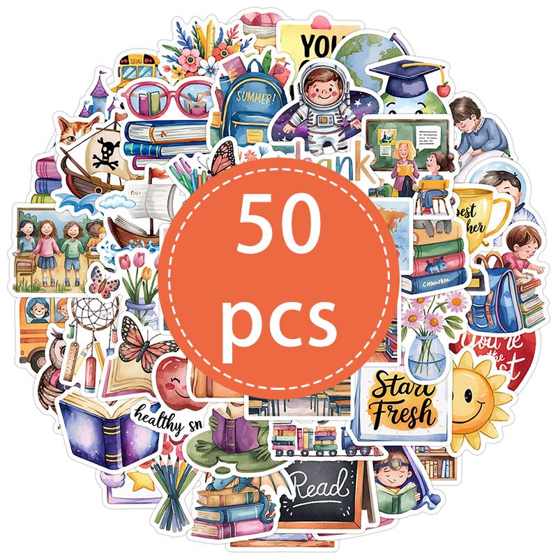 50PCS Back to School Stickers Encouragement Back-to-School Sticker Educate Stickers Teacher Reward Stickers Decal Water Bottle