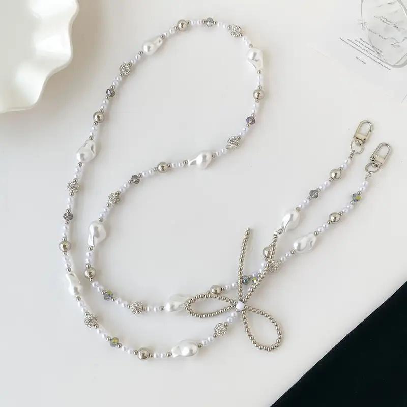 

1PC Elegant Pearl Bead Crossbody Phone Chain Stylish Butterfly Charm Durable Beads Accessory Decorative Bead Chain Charm Design
