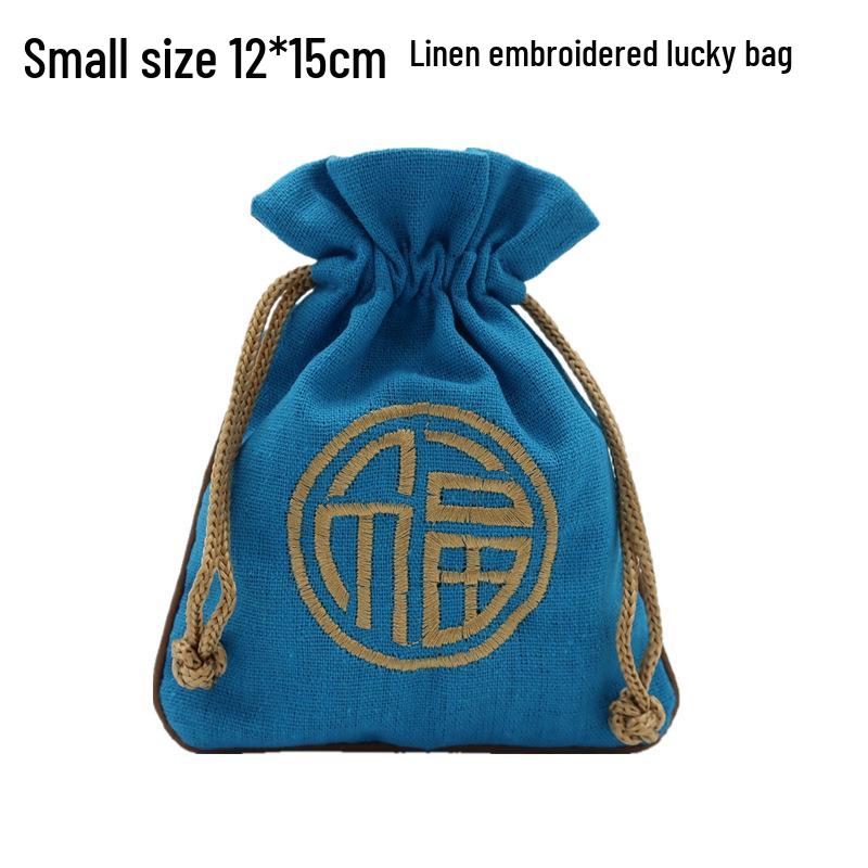 "Extra Large Embroidered Linen Drawstring Bag for Storage and Gifting"