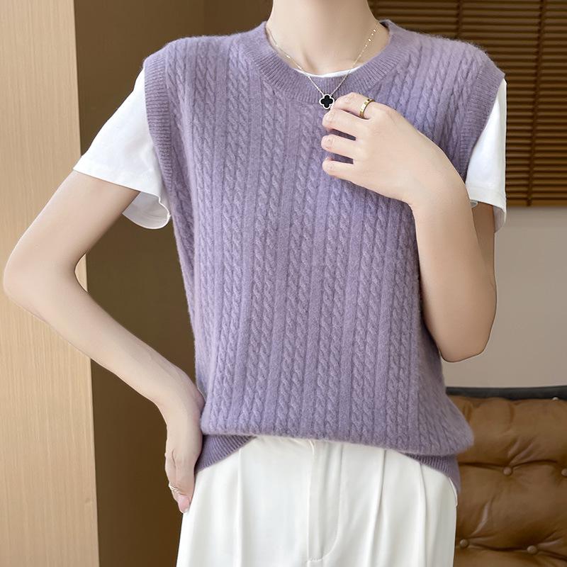 2024 Women's Wool Knit Vest - Autumn/Winter Sleeveless Round Neck Sweater Shawl