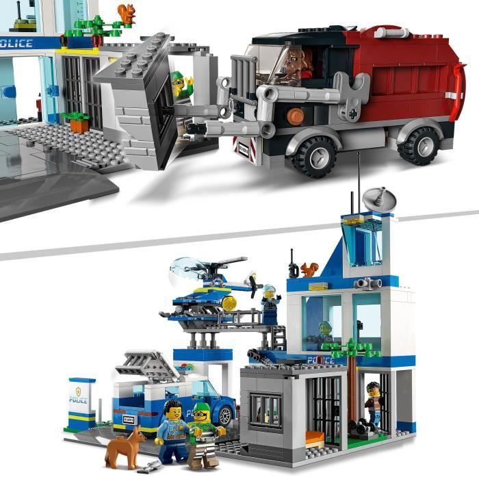 LEGO® City 60316 Policejní stanice, Hračka Helikoptéra, Policejní auto, Figurka psa, Hračka Popelářské auto
