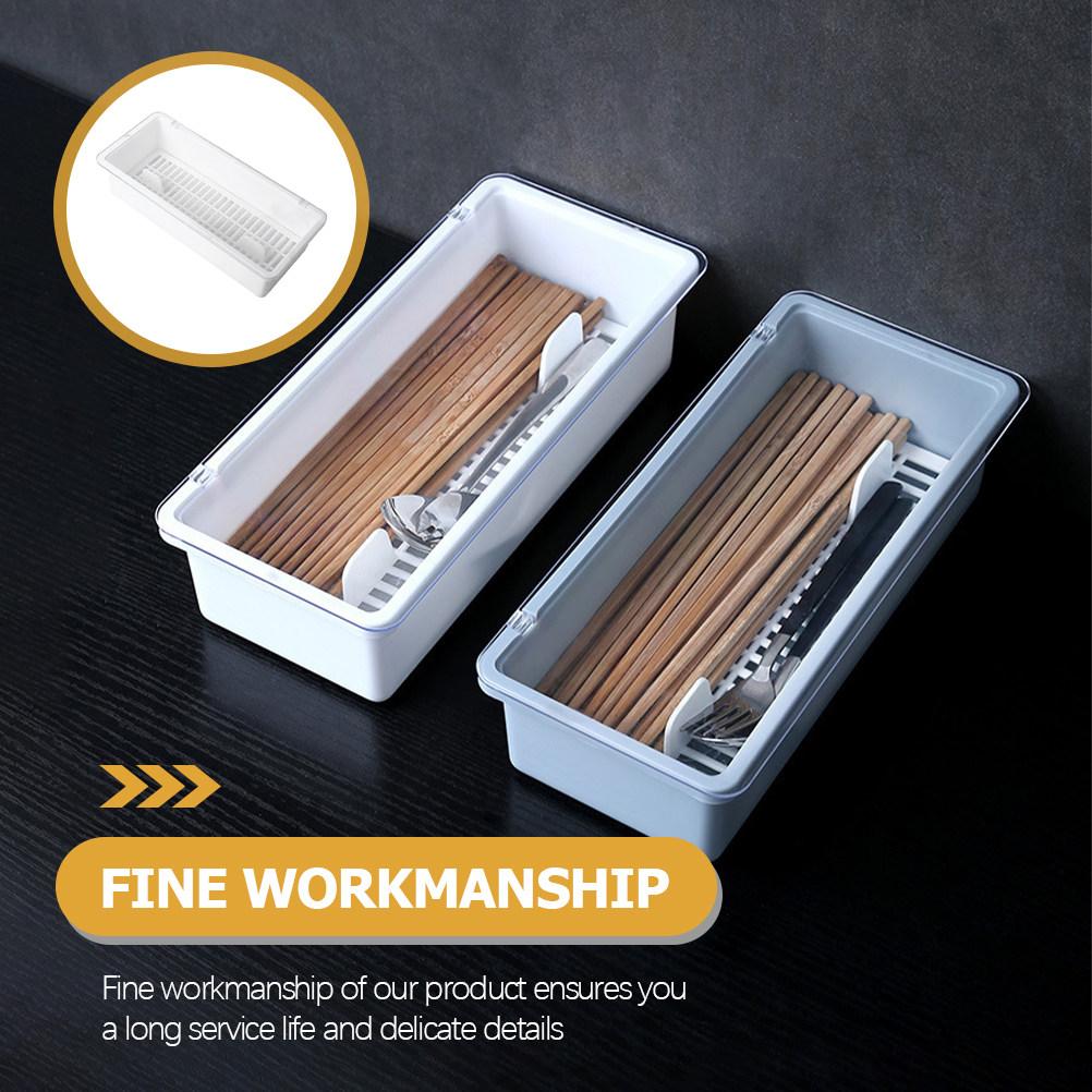 Premium Kitchen Cutlery Organizer Chopsticks Drain Box with Drain Holes Compact Flat Bottom Storage Case for Forks Spoons Knives