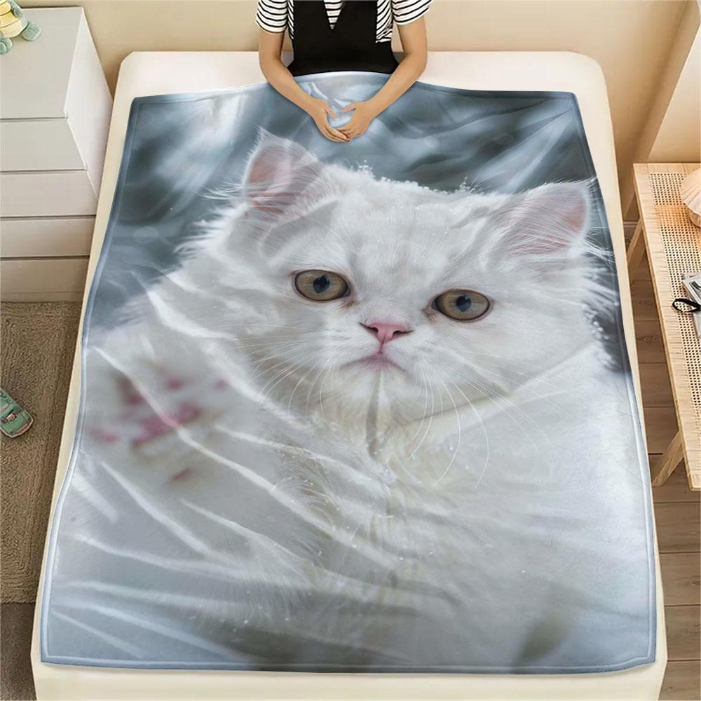 1 Stück Haustierkatzen-Aufdruck Flanelldecke, Hohe Qualität, Bequem für alle Jahreszeiten, Heimdekoration, Wärme und Komfort, Perfekt für Weihnachtsgeschenke