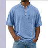 Camiseta de Verano para Hombre de Peso Pesado con Cuello Redondo, Bolsillo, Lavado a la Piedra, Desgastada, Color Sólido, Manga Corta