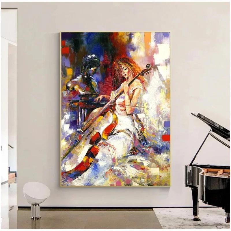 Abstrakte Vintage Musikposter Öl Jazz Saxophon Violine Gitarre Klavier Poster Leinwanddruck Wandkunst Poster Wohnzimmerdekor