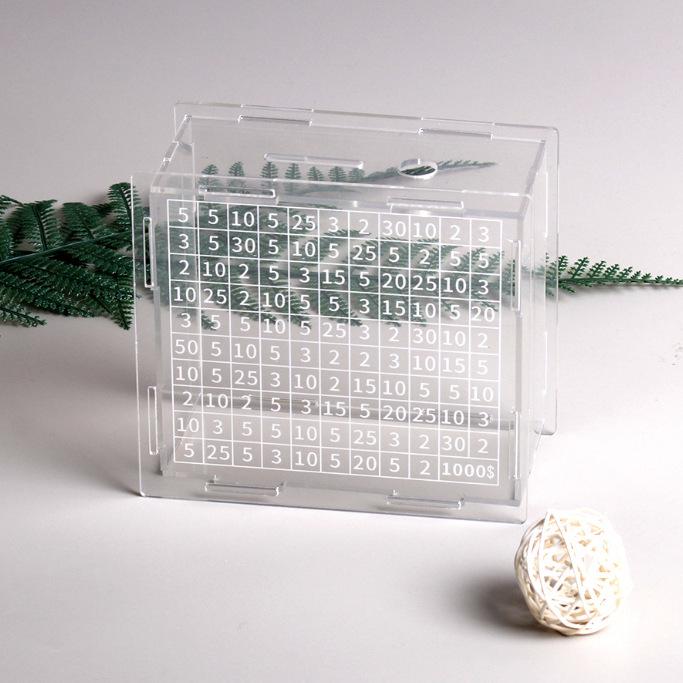 

Acrylic Transparent Square Piggy Bank for Kids & Adults Capacity: 3000 units