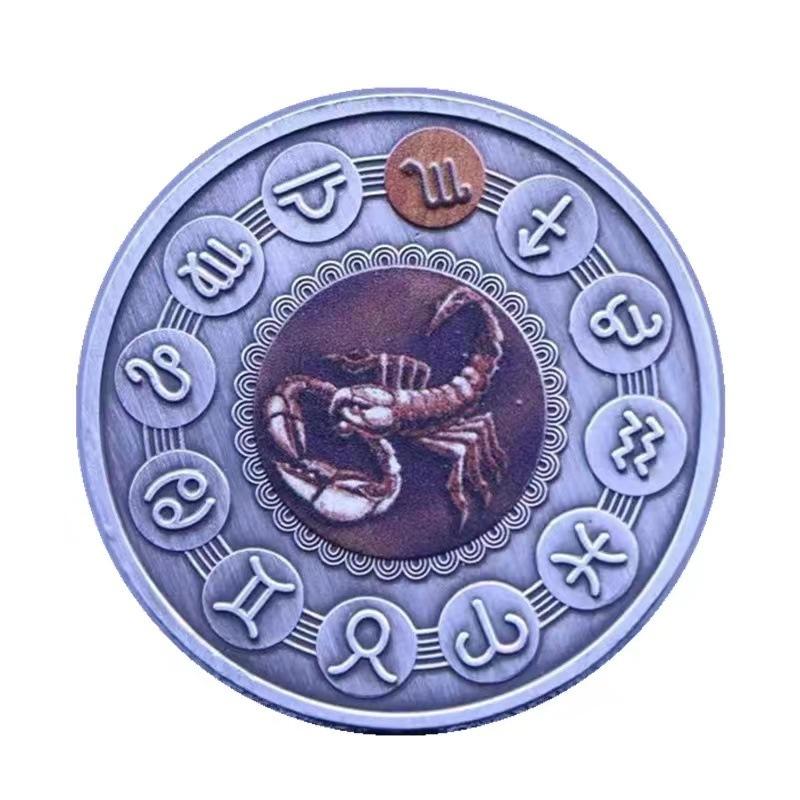 Twelve zodiac dual color commemorative coin, nickel ancient silver coin, sun and moon god, wish, angel, birthday gift, Christmas gift