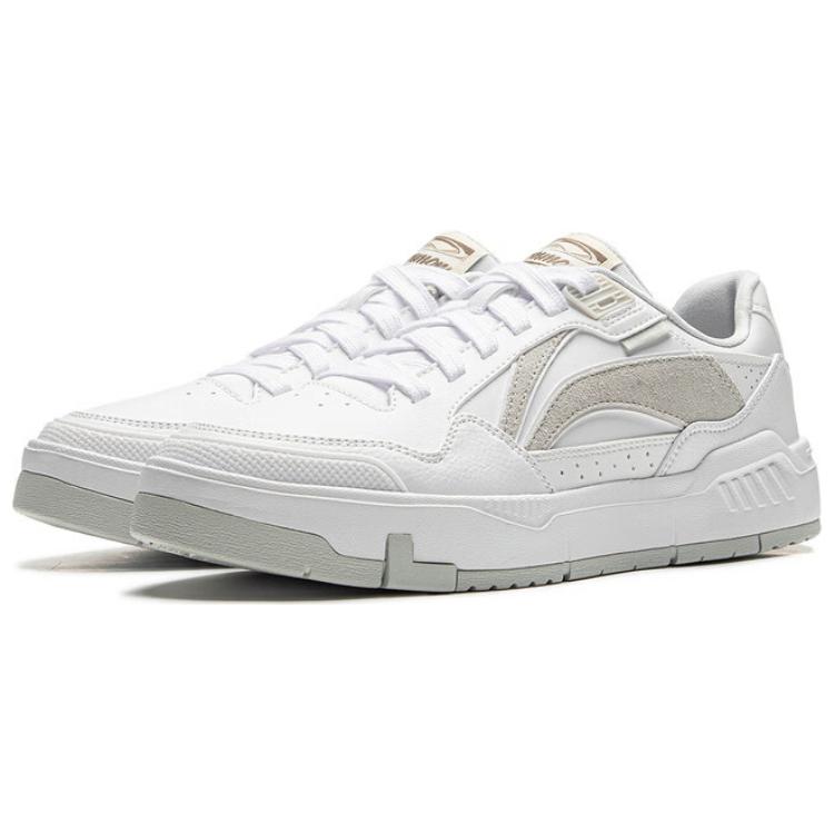 Li Ning Common 80s Synthetic Leather Fashion Comfortable Non-Slip Wear-Resistant Low-Top Skate Shoes Women sneaker White AGCU158-1