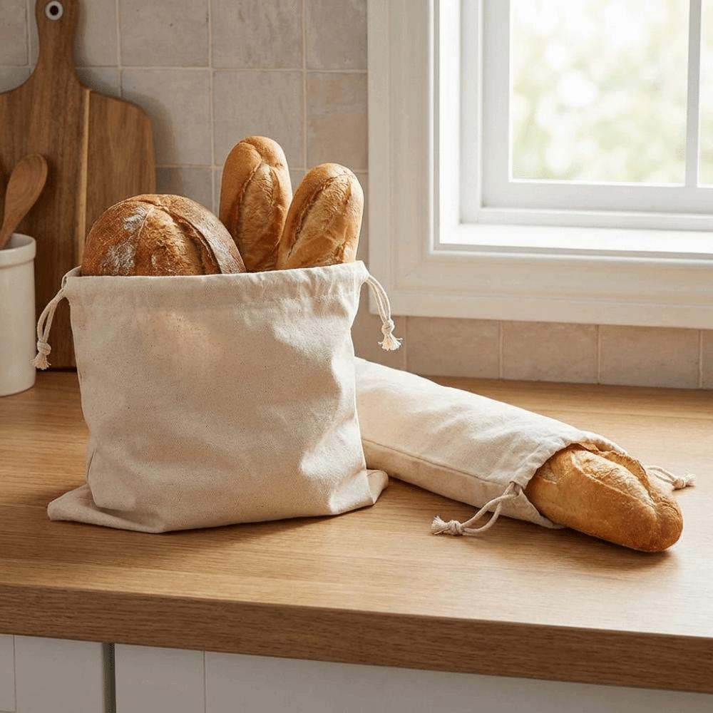 2PCS Large Linen Bread Bag Eco Friendly Drawstring Bread Bag Food Container  Homemade Bread