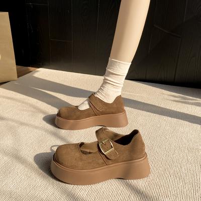 Fashion CRLAYDK Vintage Women's Casual Loafers Thick Sole Buckle Platform Shoes Comfort Fashion Ladies Walking Suede Leather Moccasins