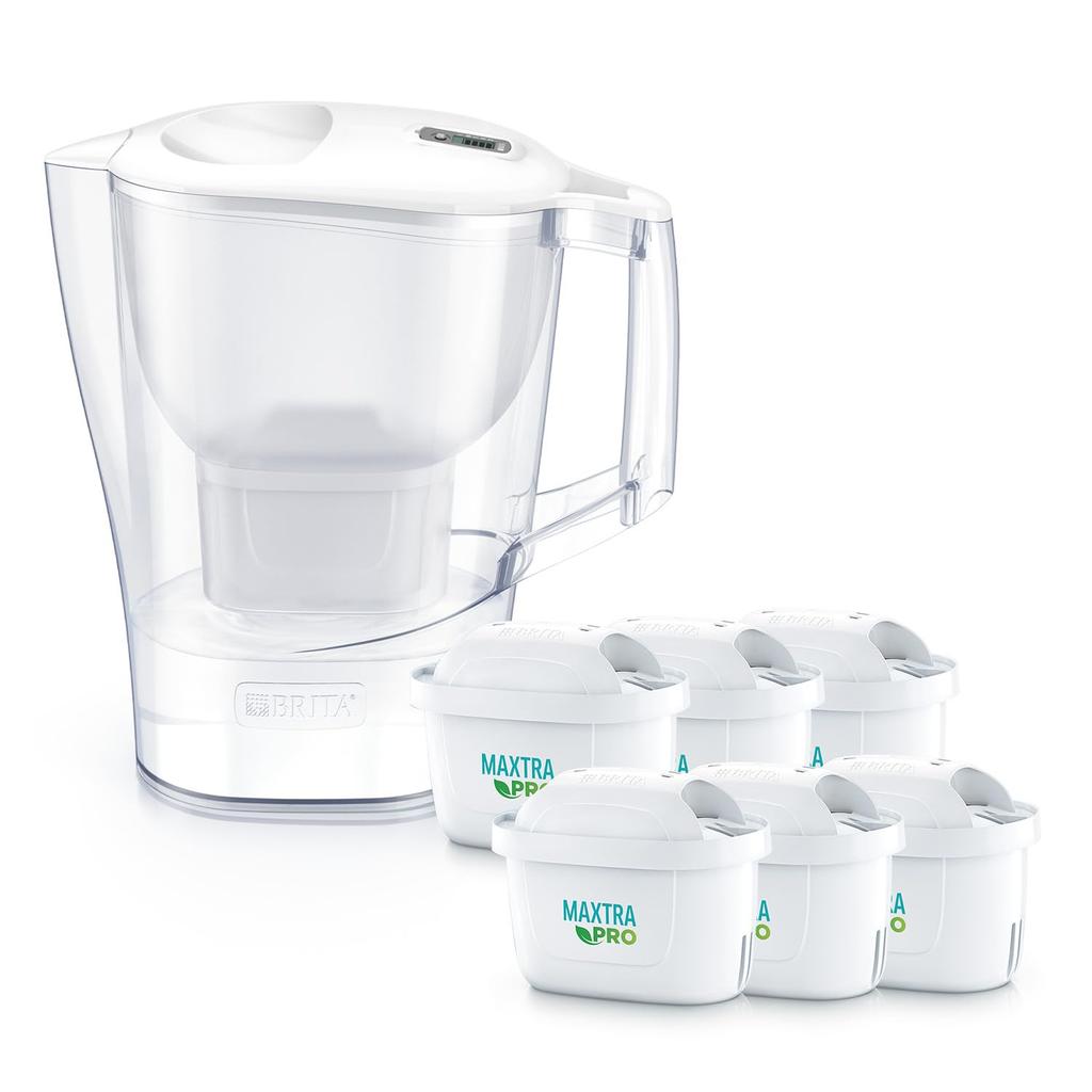 BRITA Water Removal Filtered Water Japanese Includes 6 Aluna XL MaxtraPro Pure Performance Cartridges Filter, Jug-Style, PFOS/PFOA Tested, Capacity