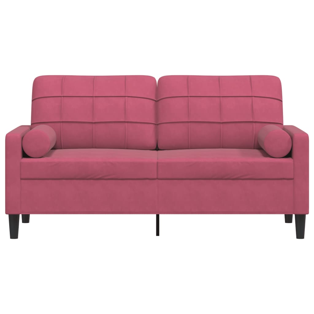Vidaxl 2-Osobowa Sofa Z Poduszkami, Winna Czerwień, 140 Cm, Aksamit