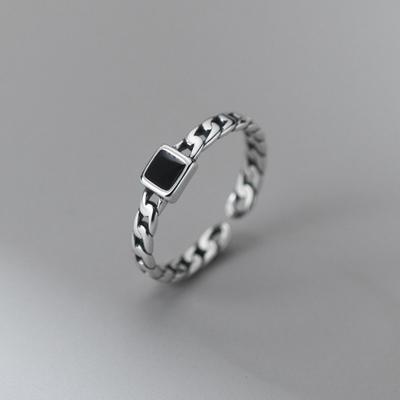 Huajie Simple Square Open Rings for Women Charms Exquisite Metal Chain Design Gothic Ring Party Fashion
