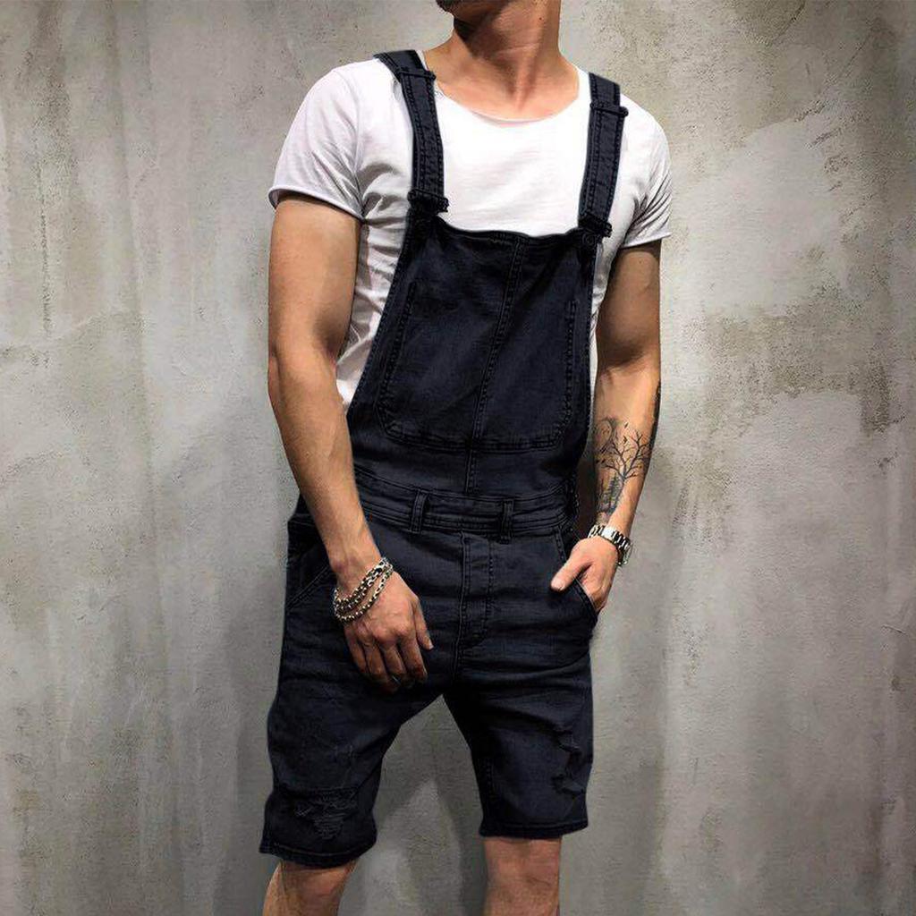 Fashionable Men's Camisole Denim Jumpsuit Denim Shorts Popular Workwear