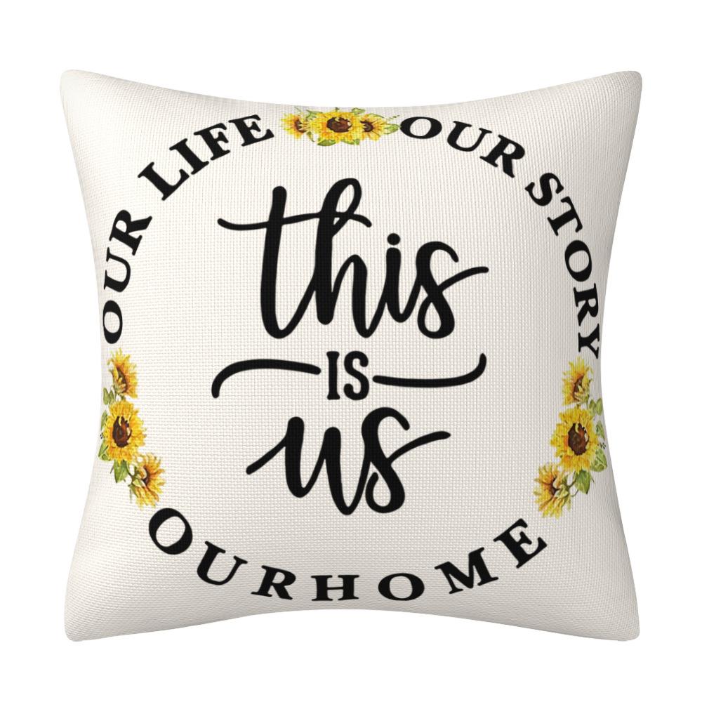 New Spring and Summer Sunflower Truck Pillow Cushion Pillow Case Black and White Plaid Linen Pillow Case