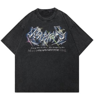 2024 Streetwear Grafisk T-skjorte med Store Bokstaver Bomull Vasket Svart T-skjorte Unisex Topper Tees Y2K Hipster Sommer Kortermet T-skjorte