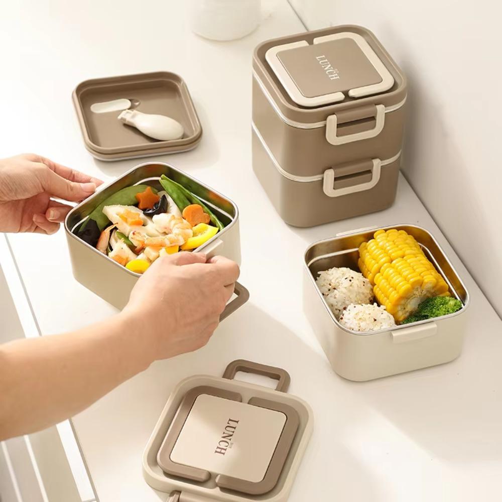 Leakproof Square Lunch Box with Spoon Food Storage Box Portable Lunch Container  Office