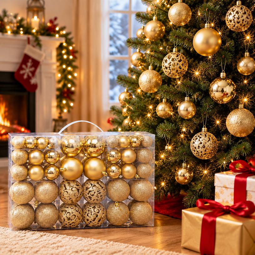 PVC Christmas Ornament Ball Set, 100pcs, Mixed Sizes
