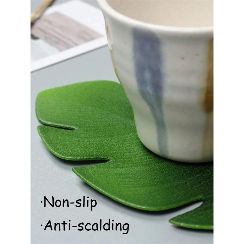 Monstera Leaf Coasters Tropical Green Plant EVA Cup Mats Washable Wipeable Anti-Slip Table Protector Holiday Wedding Party Decor