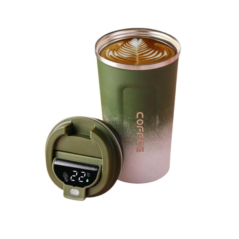 New Intelligent Temperature Measurement Stainless Steel Coffee Cup Thermos Cup Solid Color Gradual Change Optional Portable