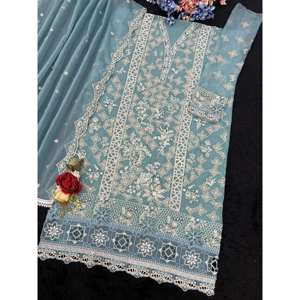 Heavy Organza Silk Pakisatni Salwar Kameez Indian Bollywood Party Wear Suit