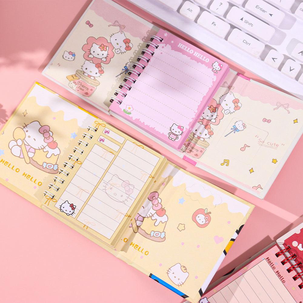 Cute KT Cat A7 Magnetic Coil Foldable Pocket Notebook - 100g Thickened Paper, Cartoon Design