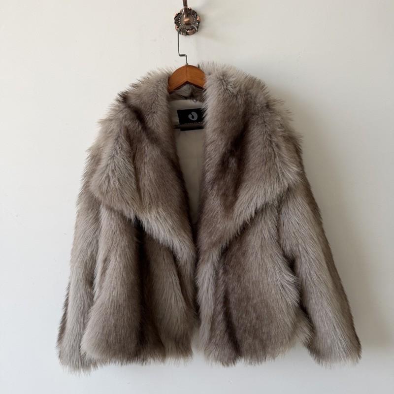 Womens Oversized Faux Fox Fur Coat