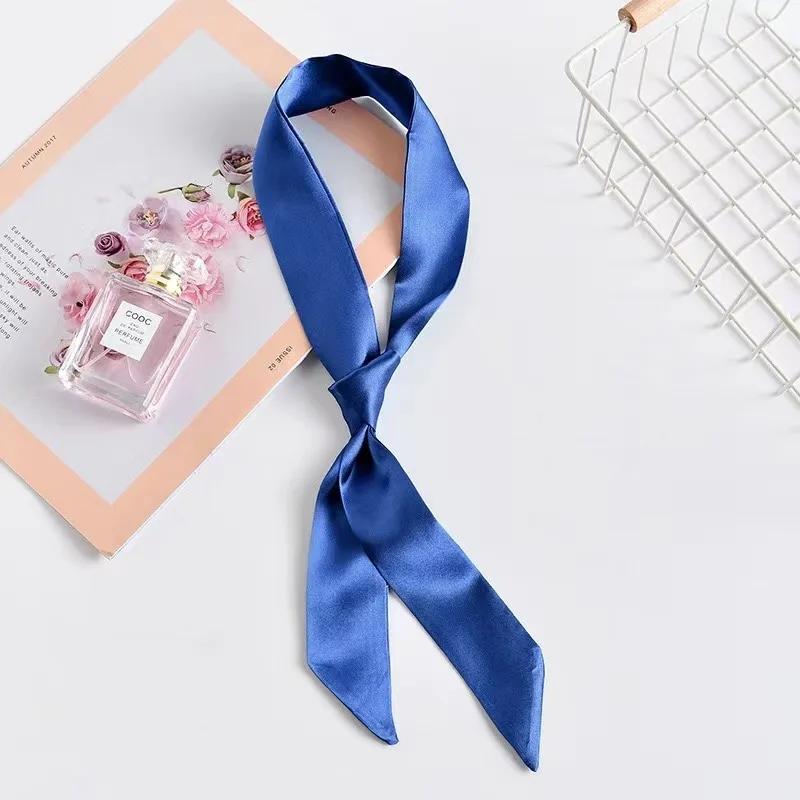 4X100cm Women Narrow Short Scarf 100x4cm Solid Color Chiffon Silk Rubber Black Bag Ribbon Headbands Choker Wristband Streamer