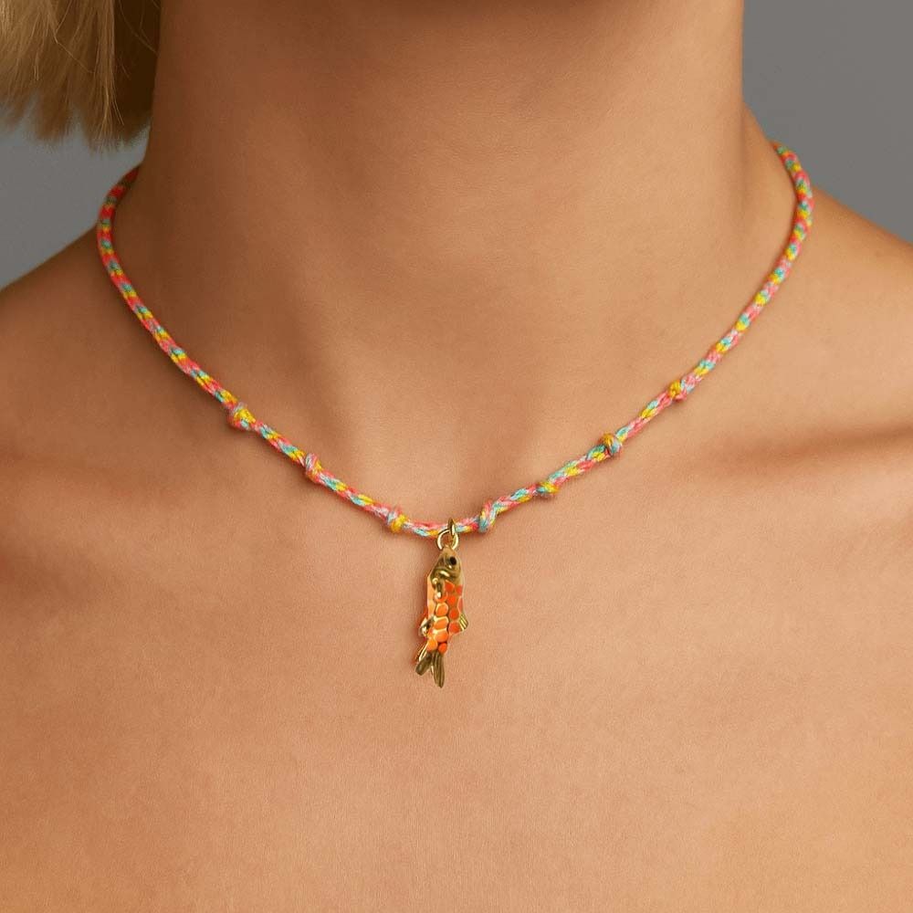 Movable Plated Enamel Fish Choker Ocean Style Enamel Koi Neck Pendant Accessories