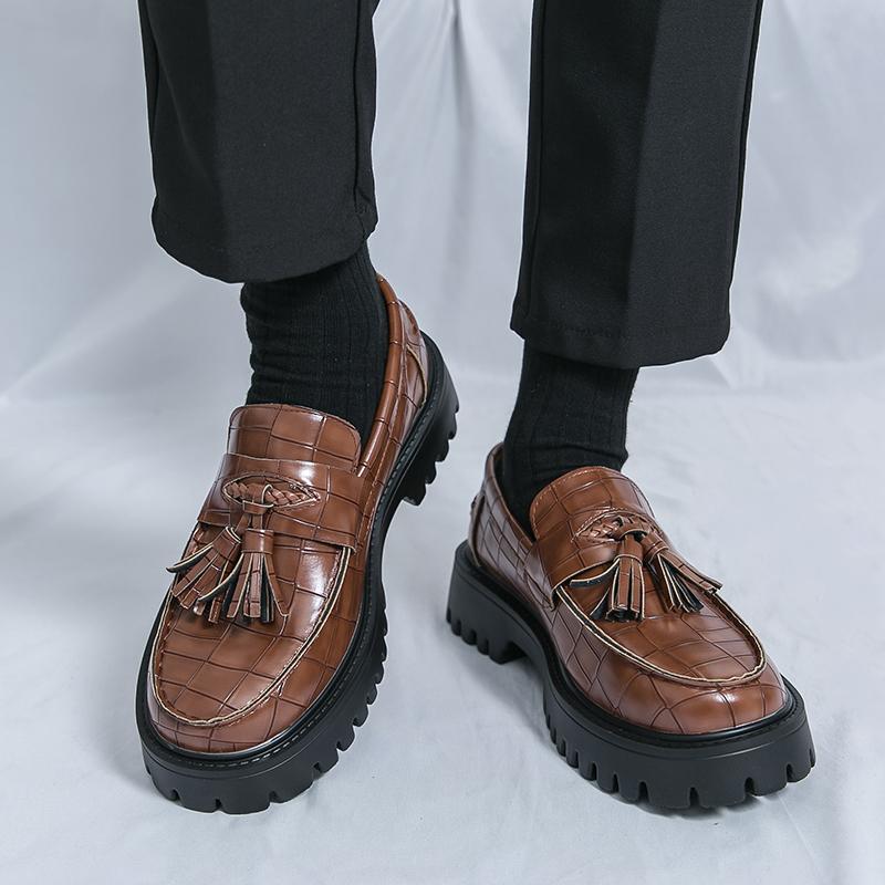 Herren Freizeitschuhe Slipper Freizeit Retro-Stil Arbeit und Party 38-46 Dicksohlige Lederschuhe Quaste Klassisch Übergröße