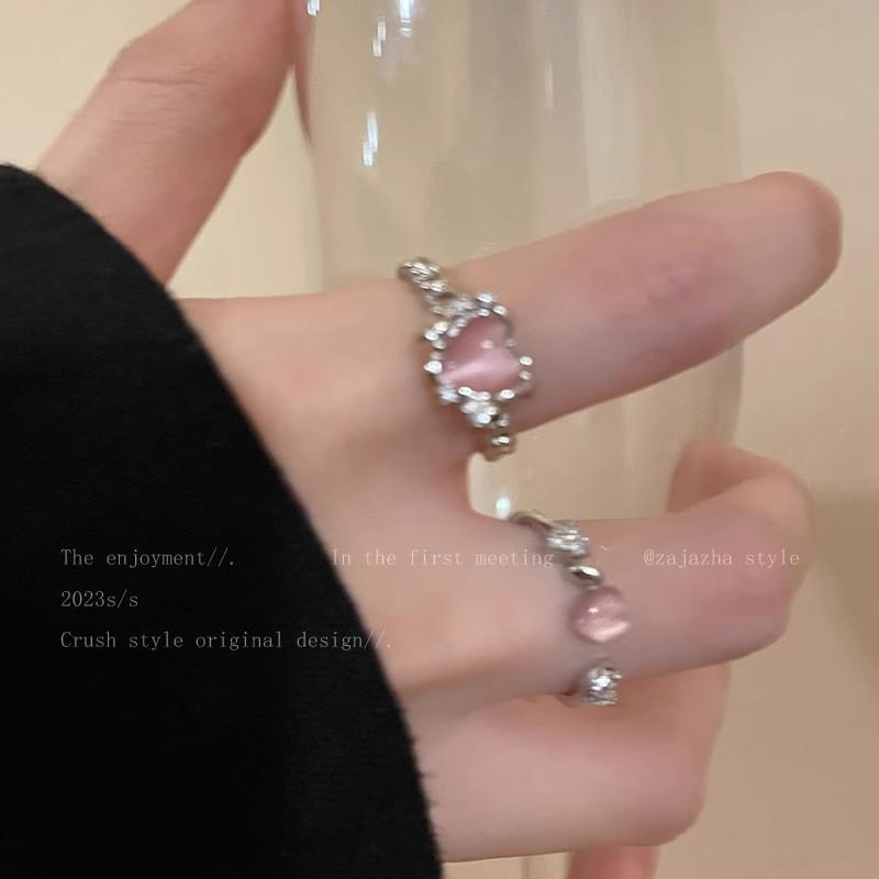 Korean Luxury Zircon Pearl Bow Ring - Vintage Niche Design, Women's Open Hand Jewelry
