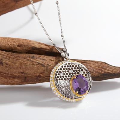Color Treasure Pendant S925 Silver Inlaid Natural Amethyst Gemstone Necklace Women'S Fashion Simple And High Sense