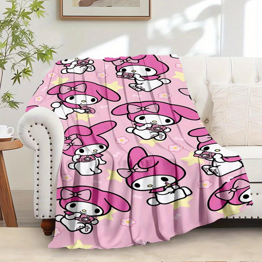 

1pc My Melody Cute Cartoon Character Pink Background with Stars and Flowers Flannel Blanket - Home Decor Soft, Warm and Comfortable All Seas 130x150cm