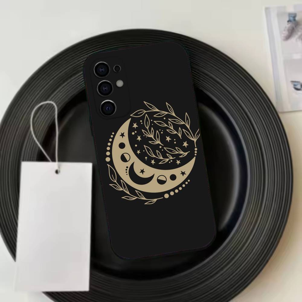 Flower Plant M-Moon Pattern Phone Case Black Silicone Soft For Samsung S25,S24,S21,S22,S23,S30,Ultra,S20,Plus,Fe,Lite