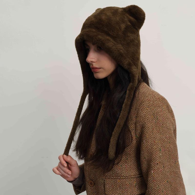 Personalized Hairy Cute Warm Winter Ear Cap Stylish Simple Student Cat Ears Knitted Cold Hat Female