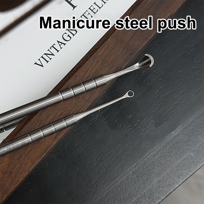 Double-Headed Stainless Steel Cuticle Preposed Remover Nail Pusher Clean Dead Skin Circle Bevel Shovel Manicure Exfoliation Tool