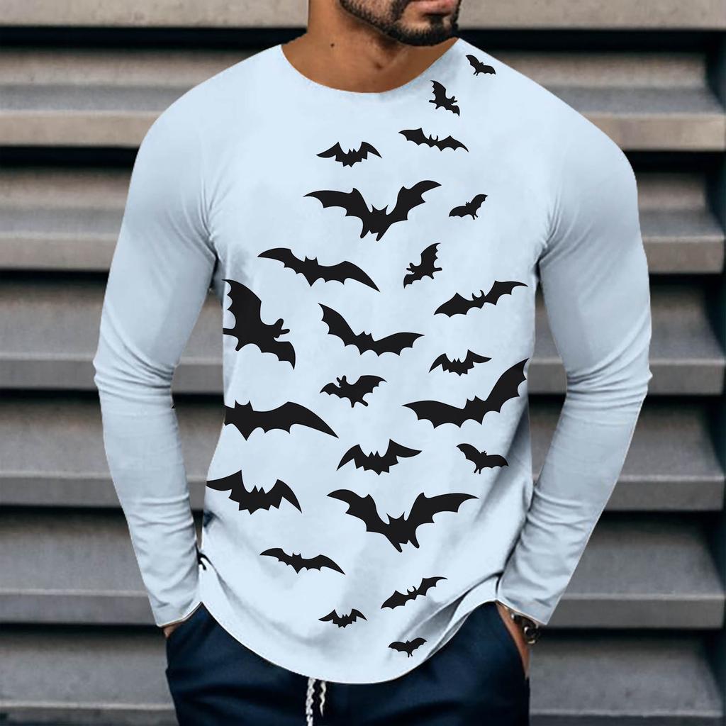 Spring and Autumn Round Neck 3D Bat Printed Top Fashionable Casual Long Sleeved Men's T-shirts