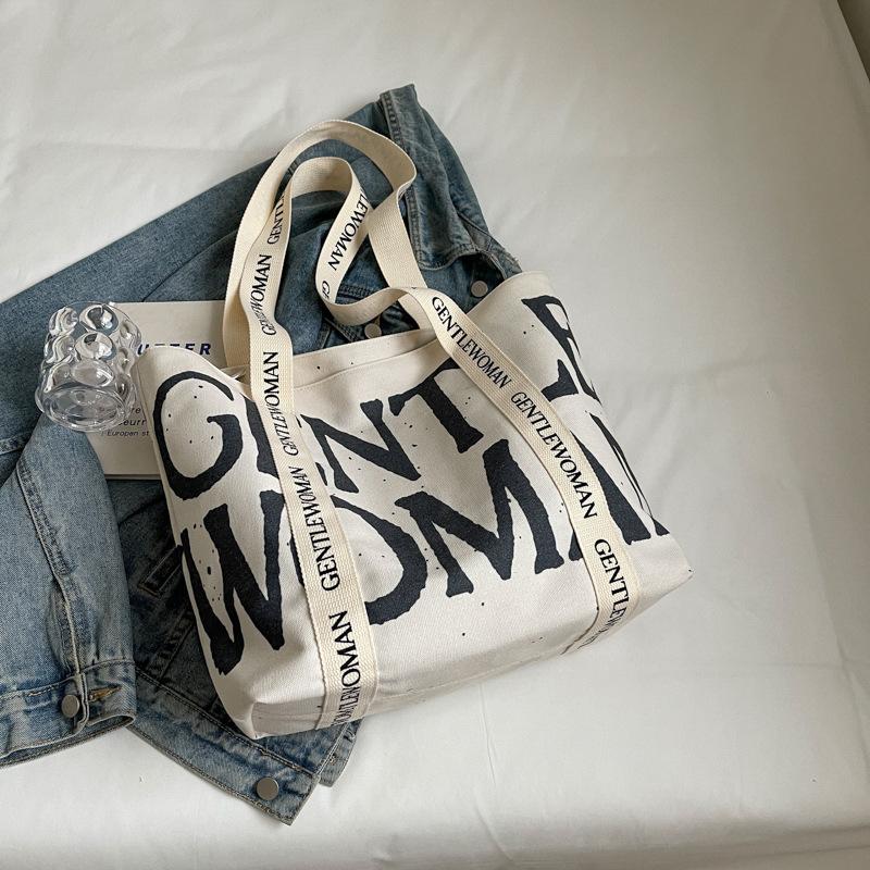 2025 Fashion Canvas Bag Lazy Wind Japanese Large Capacity Student Canvas Bag Alphabet Strap Handbag Tote Bag