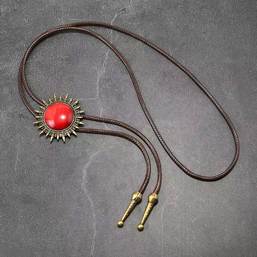Retro Men's Bolo Tie with Resin Jade and Alloy Choker Cord