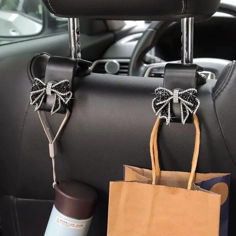 Sparkling Rhinestone Bow Car Hook - Cute Rear Seat Storage Pendant, Suitable for Most Car Models