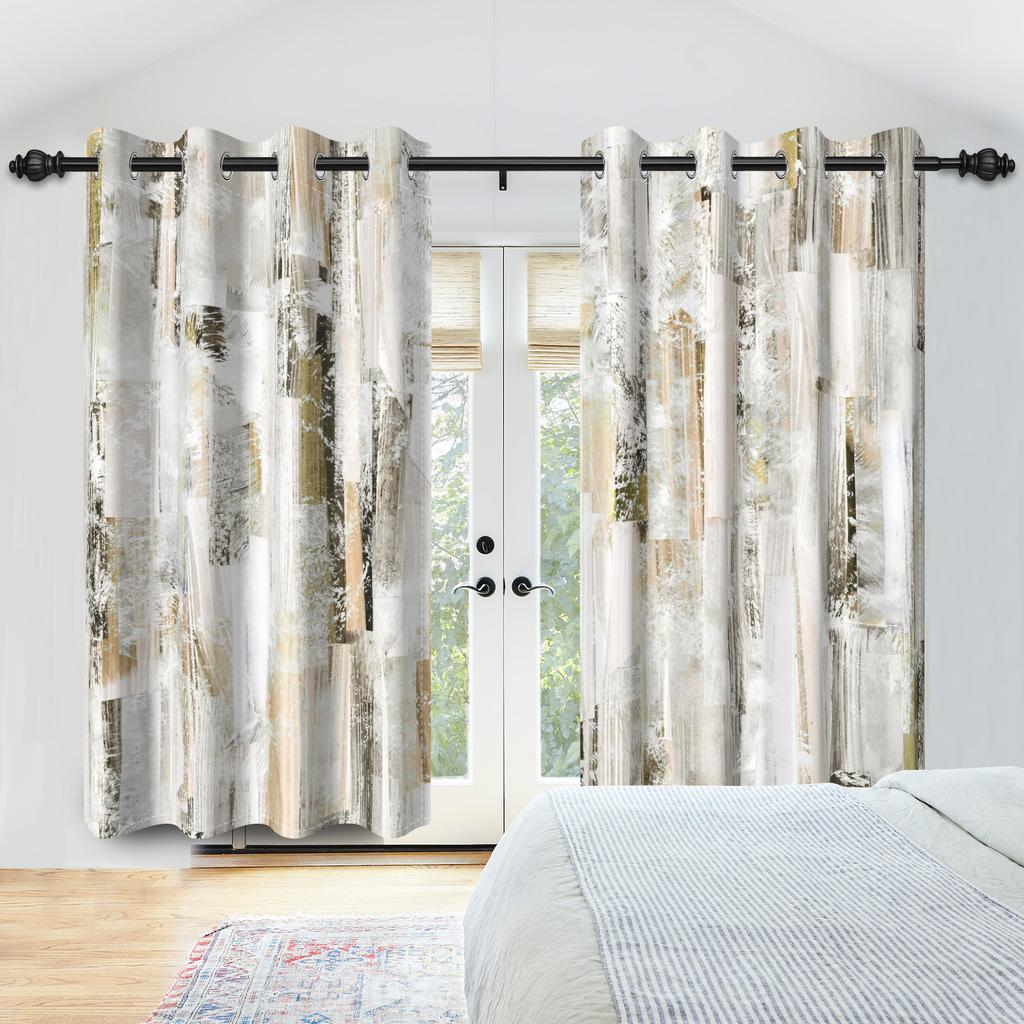 2pcs/set Retro Rural Sawdust Window Curtain Gradient Ink Wash Home Bedroom Living Room Decor Blackout Polyester Fabric Curtains