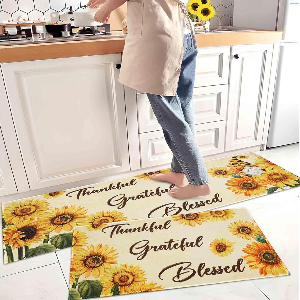 2pcs Kitchen Carpet Soft Anti-Slip Coffee Print Kitchen Decorative Mat Shower Room Door Mat Home Decoration