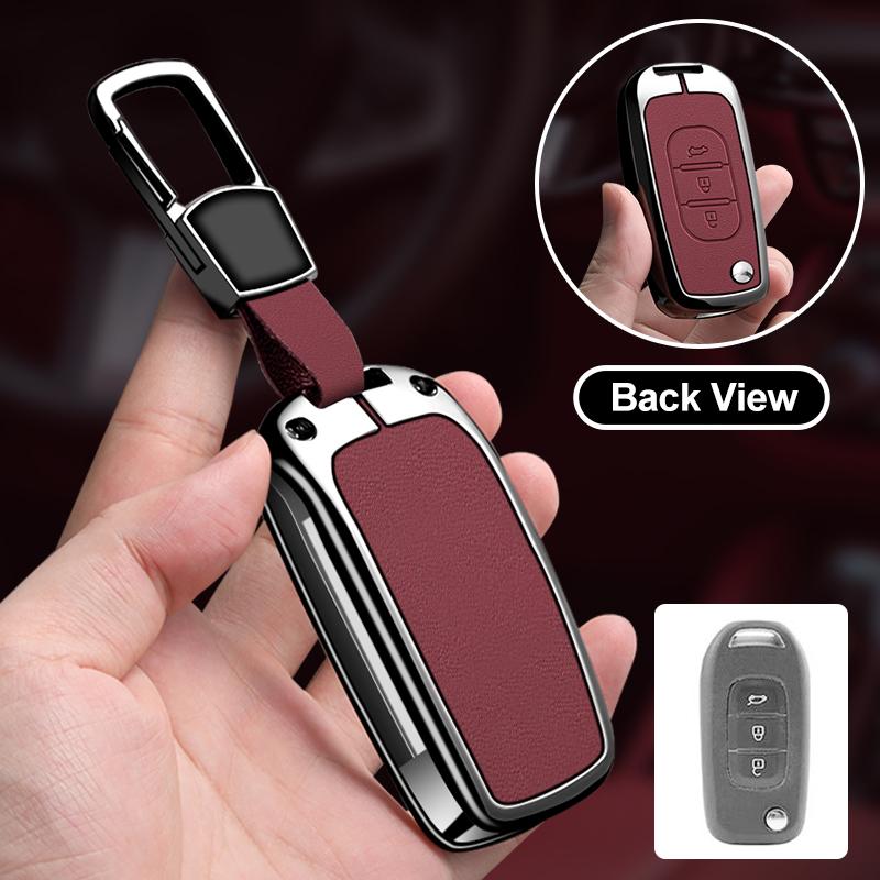 Zinc Alloy Leather Car Key Cover Fits Renault Sandero Koleos Captur Kadjar Megane Clio 5 Austral Logan Arkana Koleos Key Shell