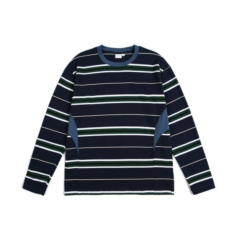 Japanese Retro Patchwork Mesh Long-Sleeve T-Shirt for Men and Women, 2025 Autumn New Trendy Street Style Loose Round-Neck Top