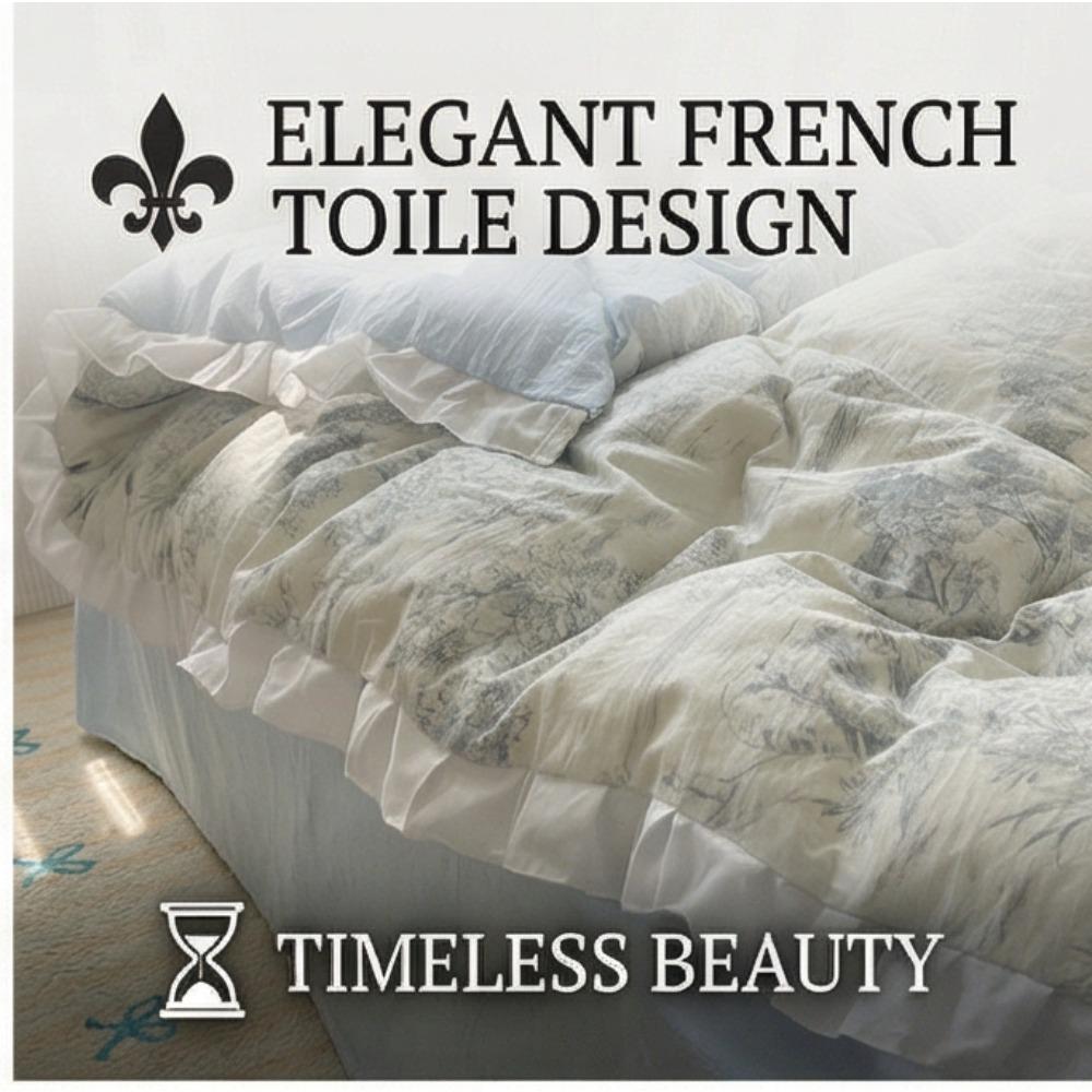 Four-piece Cotton Bed Sheet and Pillowcase Set with Lace Trim