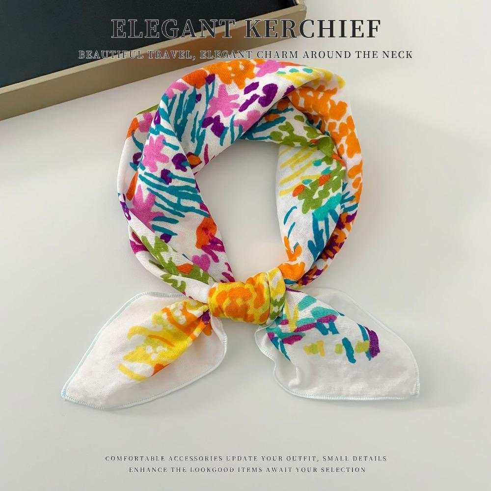 

Flower Cotton Linen Print Scarves Cherry Printed Silk Scarf Square Handkerchief Scarf Accessories Style 1