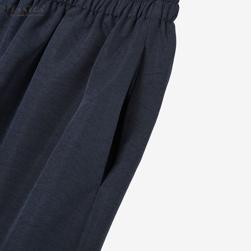 ZANZEA Set de costume casual din două piese pentru femei, cu bluză cu mânecă 3/4 și pantaloni cu picior larg